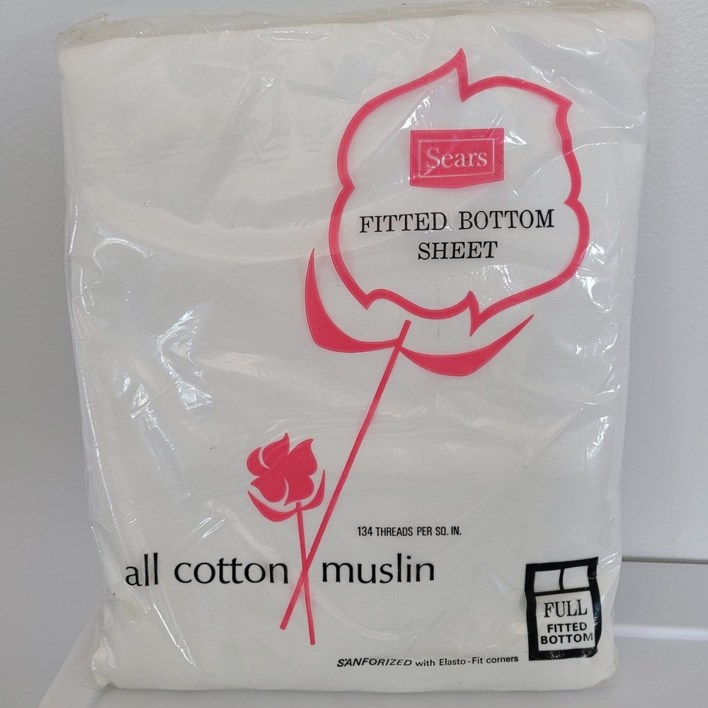 Sears All Cotton Muslin Fitted Bottom Sheet Full